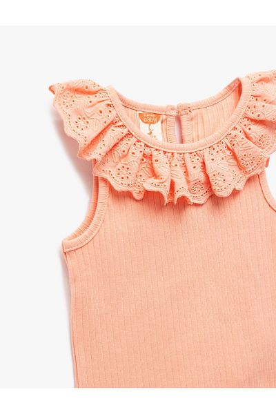 Koton Cotton Embroidered Ruffled Crew Neck Sleeveless Undershirt 5Smg30001Ak