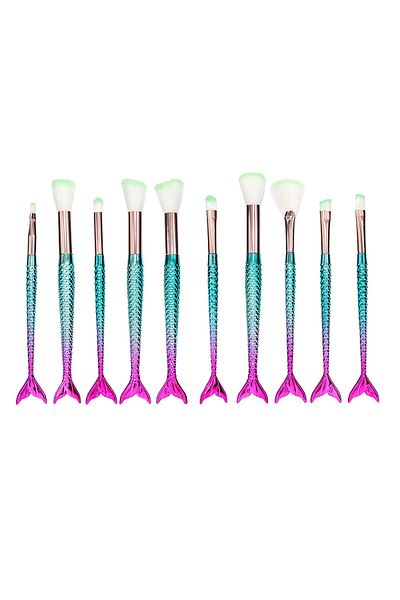 Roesıa Rose Cosmetics 10-Piece Fish Model Makeup Brush Set with Rose Bag