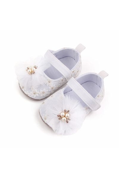 Superbaby Pantofiori albi cu perlute pentru fetite