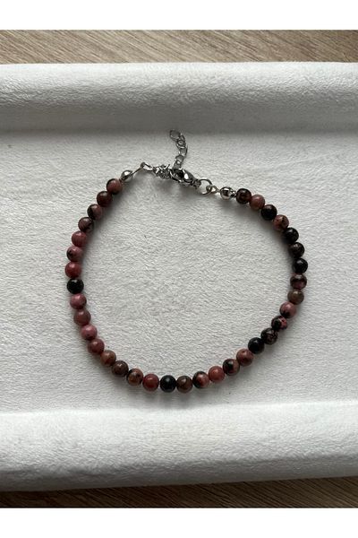 Pel Design Minimal Rhodonite Stone Bracelet with Steel Apparatus