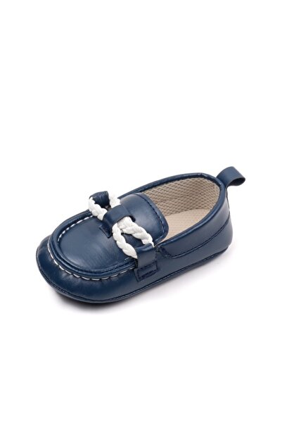 Superbaby Pantofiori tip mocasini, bleumarin, cu fir alb impletit