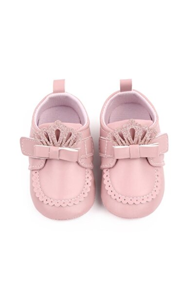 Superbaby Pantofiori roz pudra cu fundita si coronita