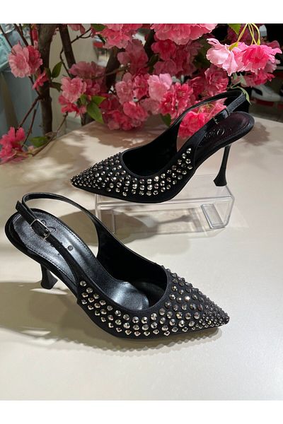 İST FİDAN KUNDURA Women's Open Back Stone Detailed Heeled Shoes