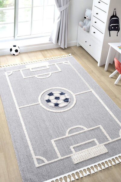 Eliz Home Futbol Sahası Gri Halı Yumuşak Bukleli Dokuma Halı Bebek Odası Çocuk Odası Genç Odası Halısı 15
