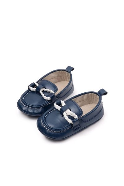 Superbaby Pantofiori tip mocasini, bleumarin, cu fir alb impletit