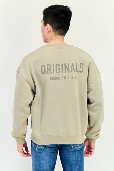Originals by Brooklyn Cloth Men Crew Neck Brand Logo Long Sleeve Sweatshirt, Tan