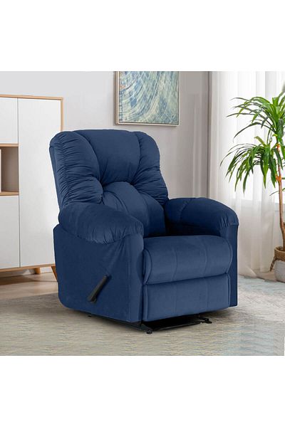 American Polo | Velvet Rocking & Rotating Recliner Chair - Dark Blue -92×78x103