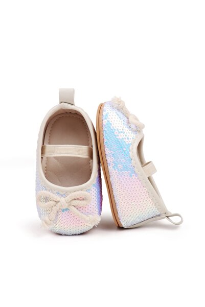 Bebelul White shoes with sequins and bow