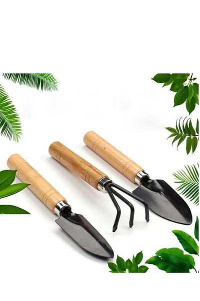 NEZADE STORE 3 Piece Plant Hobby Set - Garden Pot Succulent Care Hoe-Rake-Shovel