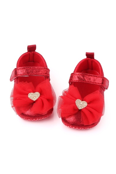 Superbaby Red pearl shoes with tulle bow