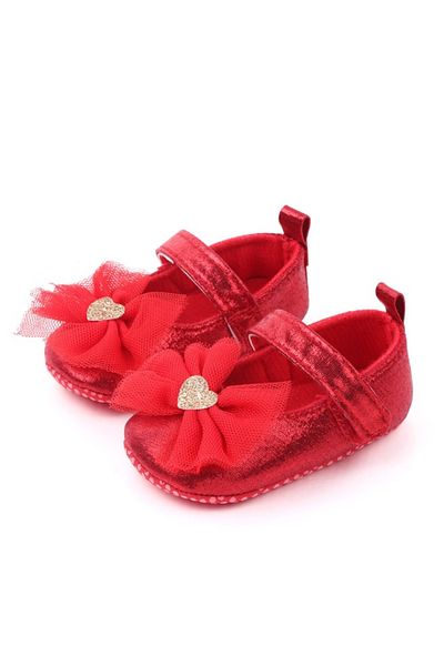 Superbaby Red pearl shoes with tulle bow
