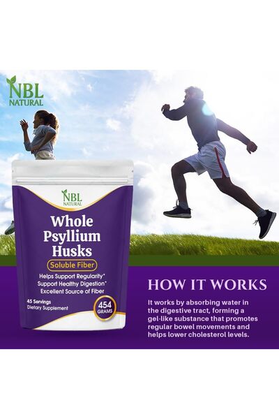 NBL Natural Whole Psyllium Husks – 454g | Soluble Fiber Supplement | 100% Pure & Natural