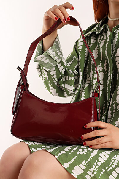 Moda Lime Жіноча стильна блискуча бордова сумка через плече