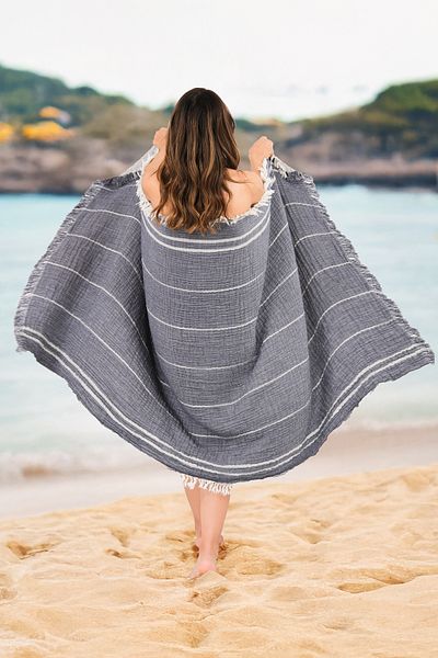 Dotamess Striped Muslin Beach Towel/Peshtemal/Bath Towel 100% Cotton Muslin 4 Layers 100X180 King Size
