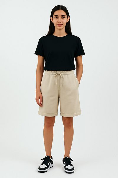 OXVİN Capsule Pantaloni scurti bermude cu picioare duble din țesătură piqué confort pentru femei