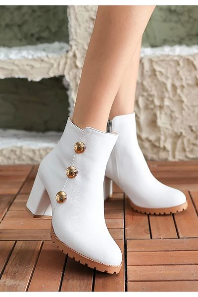 Home Purple White Leather Heeled Boots