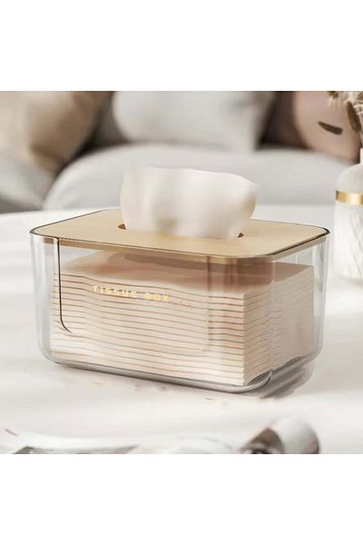 PUFO Simple Decorative Napkin Box With Bamboo Lid, 21.5 X 13 Cm