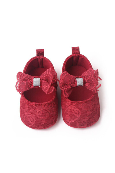Superbaby Бордови обувки с бродерия и панделка