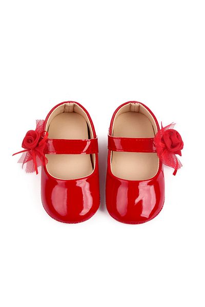 Superbaby Red patent leather shoes with roses