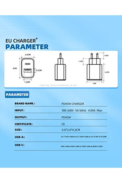 MOVİTECH Android/ıphone/tablet/macbook/samsung Uyumlu 45w Pd Type-c Hızlı Çoklu Şarj Adaptörü Aleti