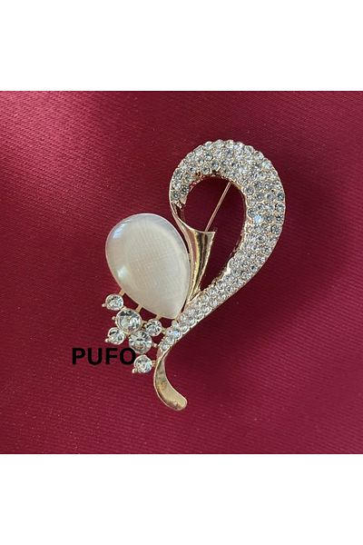 PUFO Broșă elegantă pentru femei, Brilliant Stone, model cu pietricele, auriu