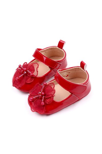 Superbaby Red patent leather shoes with elegant flower