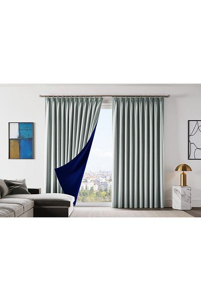MebelPort Curtain Dauble Blackout Blackout Curtain Single Wing 1X2 American Pleated Background Curtain