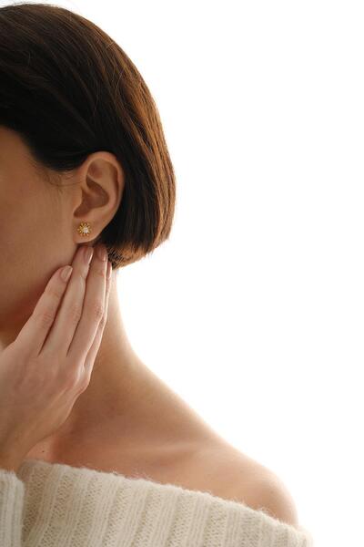 Sümer Telkari İncili Güneş Altın Kaplama Mini Gümüş Küpe 7364