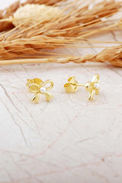 Sümer Telkari İncili Fiyonk Altın Kaplama Mini Gümüş Küpe 7369