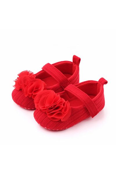 Superbaby Red shoes with tulle flowers and matching headband