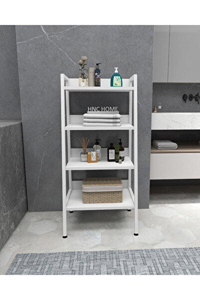 HNC HOME Çok Amaçlı Banyo Rafı Organizer Metal İskeletli 4 Raflı Banyo Dolabı Mini Kitaplık Mutfak Rafı