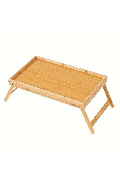 PUFO Tavă de mic dejun din bambus pentru servit în pat, cu picioare pliabile, 50 x 30 cm