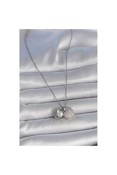 Skygo 316L Steel Silver Color Chain Zircon Stone Opening Pearl Heart Model Women's Necklace - Tj-Bko10030