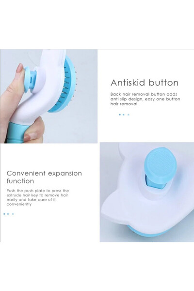 PUFO Practical Pufo brush with handle for grooming dogs and cats, 20 cm, blue