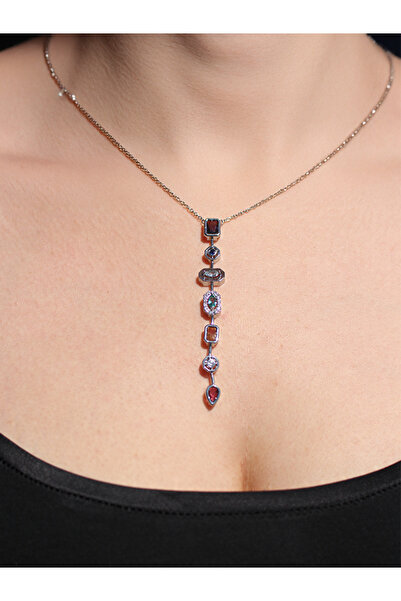 MODA قلادة من الفولاذ الفضي متعدد الألوان بحجر Y