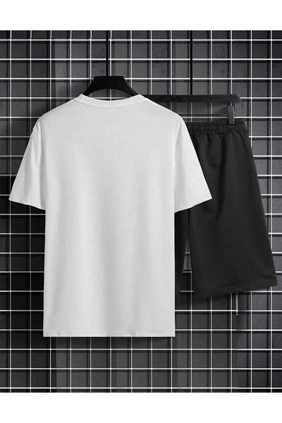 khufu Oversize Crew Neck Bottom Top T-Shirt with Shorts Paris Printed Double Suit Unisex