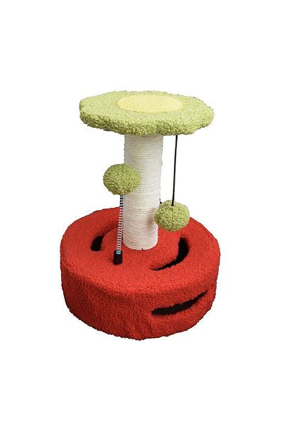 PUFO Flower cat play set, with scratching post and ball, 33 cm, red/green