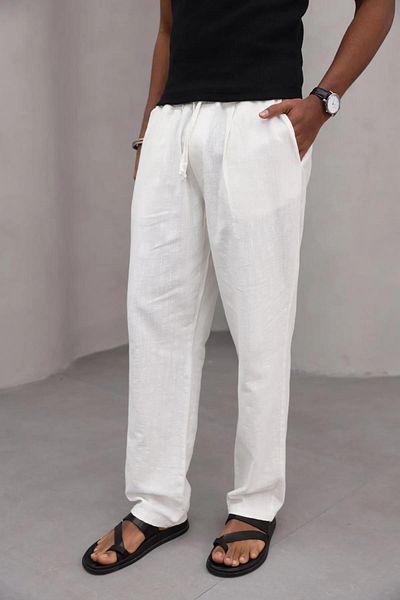 Trendiz Ανδρικό ανδρικό παντελόνι Premium Relaxed Fit 100% Cotton Lace Up Λευκό