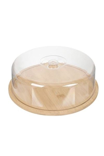 PUFO Platou rotund din bambus cu capac transparent pentru servirea prăjiturilor, aperitivelor, fursecurilor, brânzeturilor, 28 cm