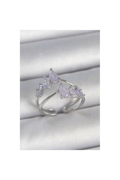 Skygo Brass Silver Color Purple Drop Zircon Stone Crown Model Women's Ring - Tj-Byk3714