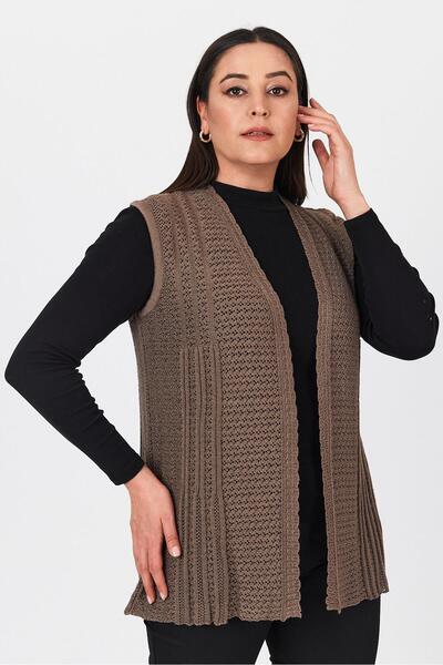 Uludağ Triko Women's Brown Openwork Embroidered Seasonal Knitwear Mother's Summer Vest