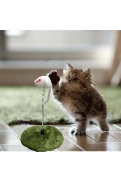 PUFO interactive toy with stand, spring and white mouse for cats, green