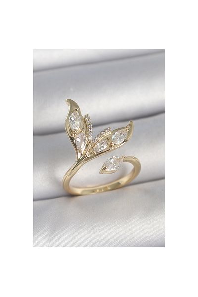 Skygo Brass Gold Color Zircon Stone Fish Tail Model Adjustable Model Women's Ring - Tj-Byk3745