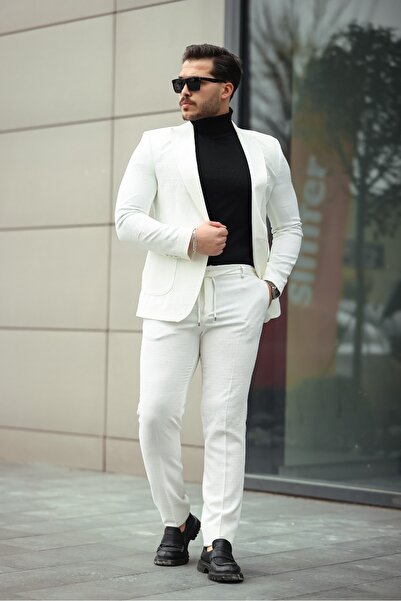 Twenhil DAR KESİM TAKIM ELBİSE TORBA CEP PANTOLON İPLİ BEYAZ