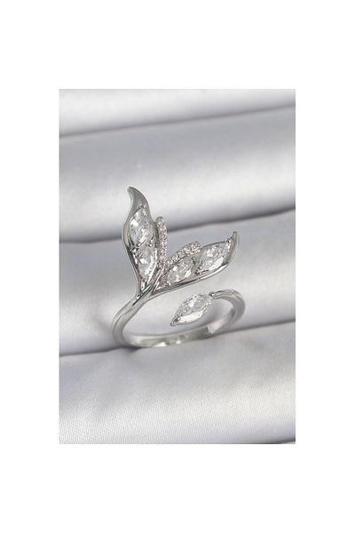 Skygo Brass Silver Color Zircon Stone Fish Tail Model Adjustable Women's Ring - Tj-Byk3744
