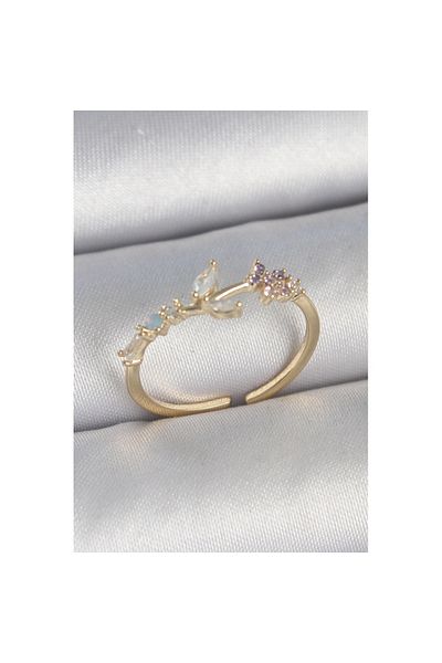 Skygo Brass Gold Color Zircon Stone Flower Model Adjustable Women's Ring - Tj-Byk3723