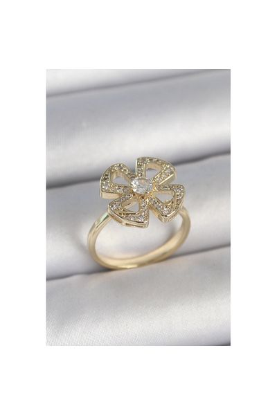 Skygo Brass Gold Color Zircon Stone Clover Model Adjustable Women's Ring - Tj-Byk3719
