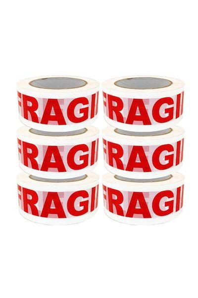 DAD Set of 6 Printed Adhesive Tape "Fragile" (Silent), 48 mm x 60 m