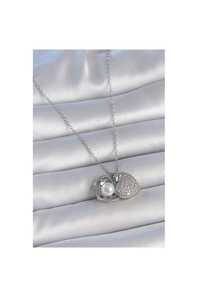 Skygo 316L Steel Silver Color Chain Zircon Stone Opening Pearl Heart Model Women's Necklace - Tj-Bko10030