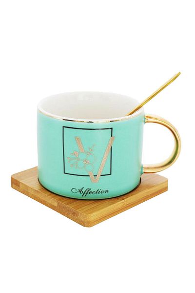 PUFO Reason Bamboo Cup With Saucer And Spoon For Coffee Or Tea, 180 Ml, Light Green
